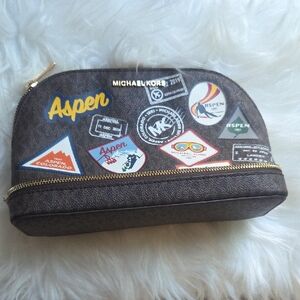 Michael Kors Denim Blue Toiletry Bag with Patches